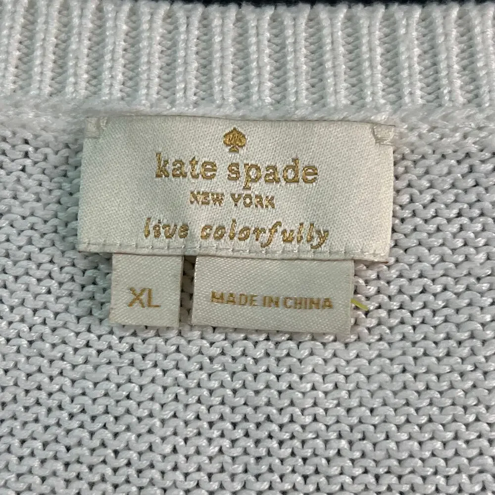 Kate Spade Pointelle Stitch Sweater Vest XL Ivory Linen Blend Open Knit